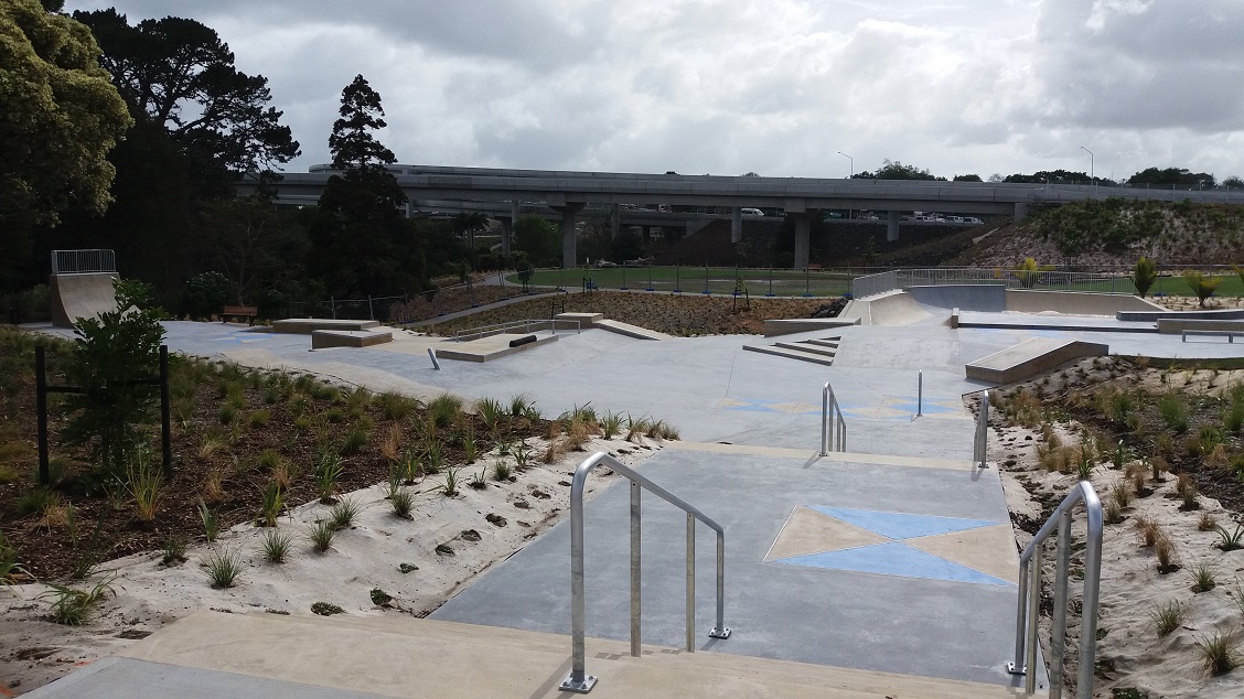 Red and blue concrete … features at Auckland’s newest skate parks   Image